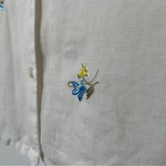 Vintage Susan Bristol White Ramie Blouse with Floral Embroidery Dainty Size 14 - Picture 5 of 8